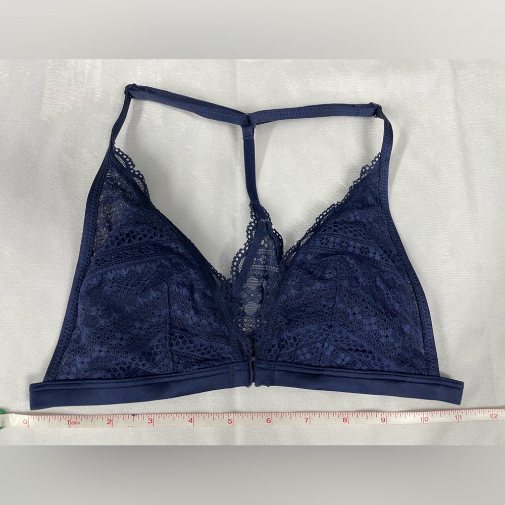 Victoria's Secret Bralette Women's Size XS Lace Mesh Bra Racerback Wireless Navy
